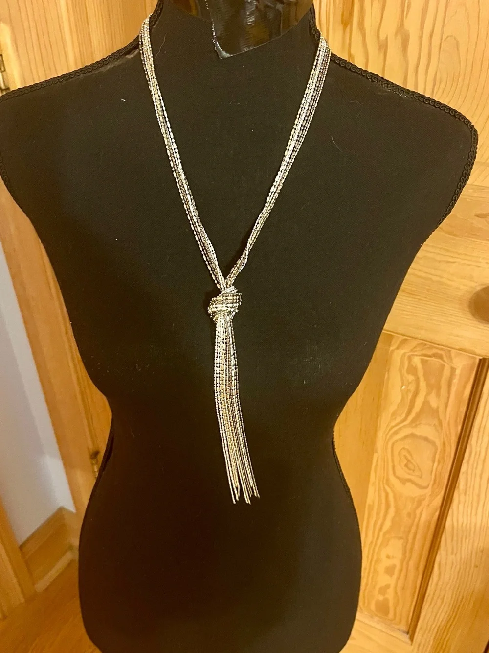 Modern Silver Multi Strand Fluid Chain Lariat Necklace Statement Knot Tassel Fri